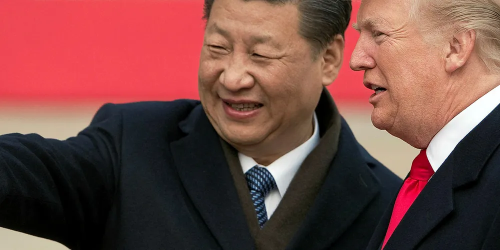 China's President Xi Jinping (L) and US President Donald Trump in Beijing, November 2017.