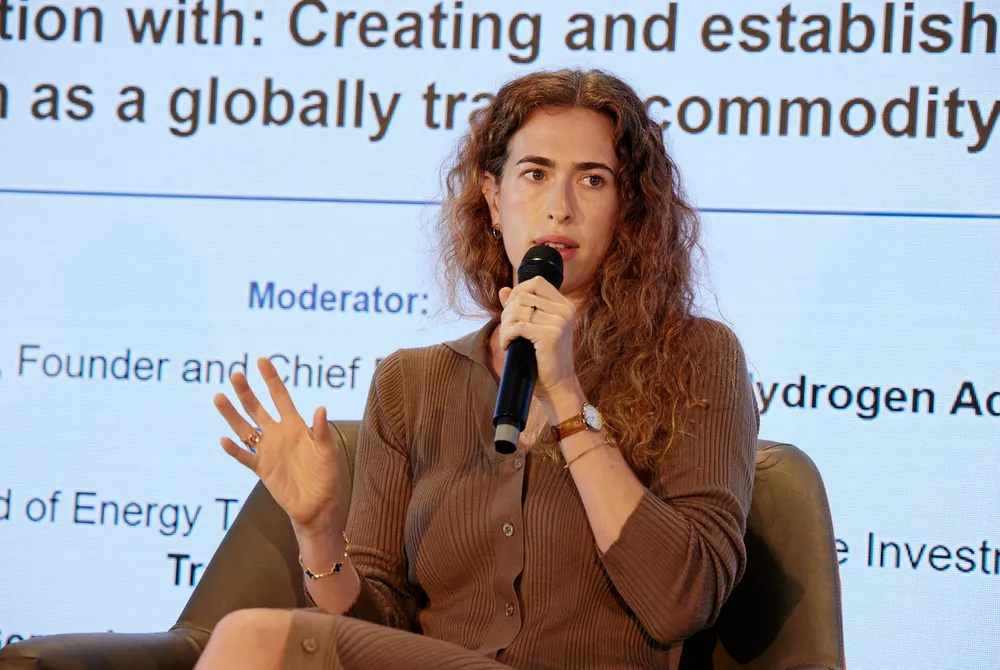 Margaux Moore, head of the energy transition group at Trafigura, speaking during World Hydrogen Week in Rotterdam.