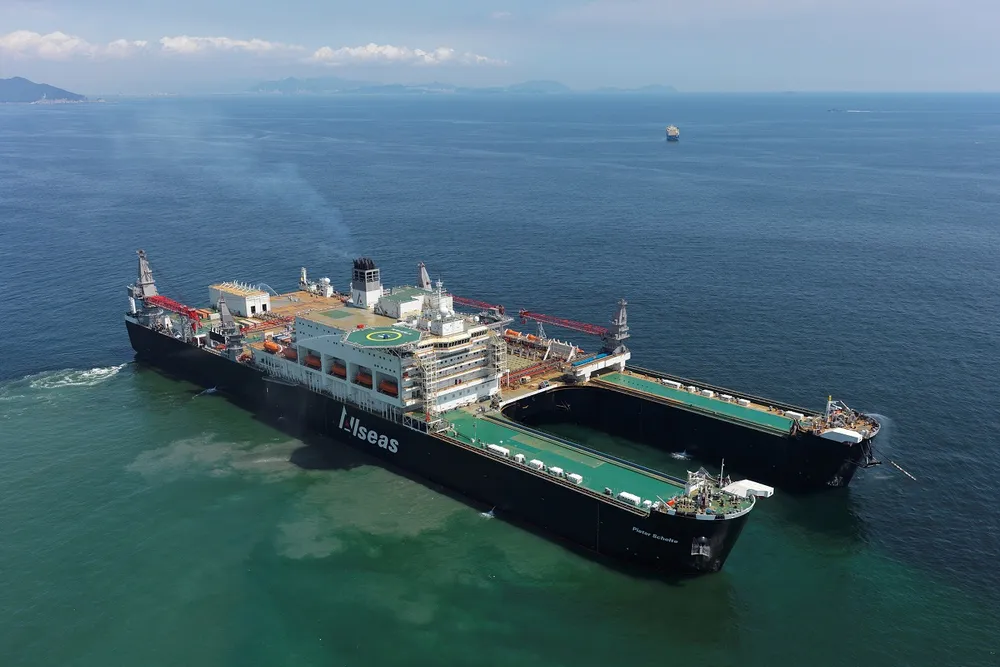 Heavy lift: Pieter Schelte, seen at the Daewoo shipyard in Okpo, South Korea, is conducting sea trials