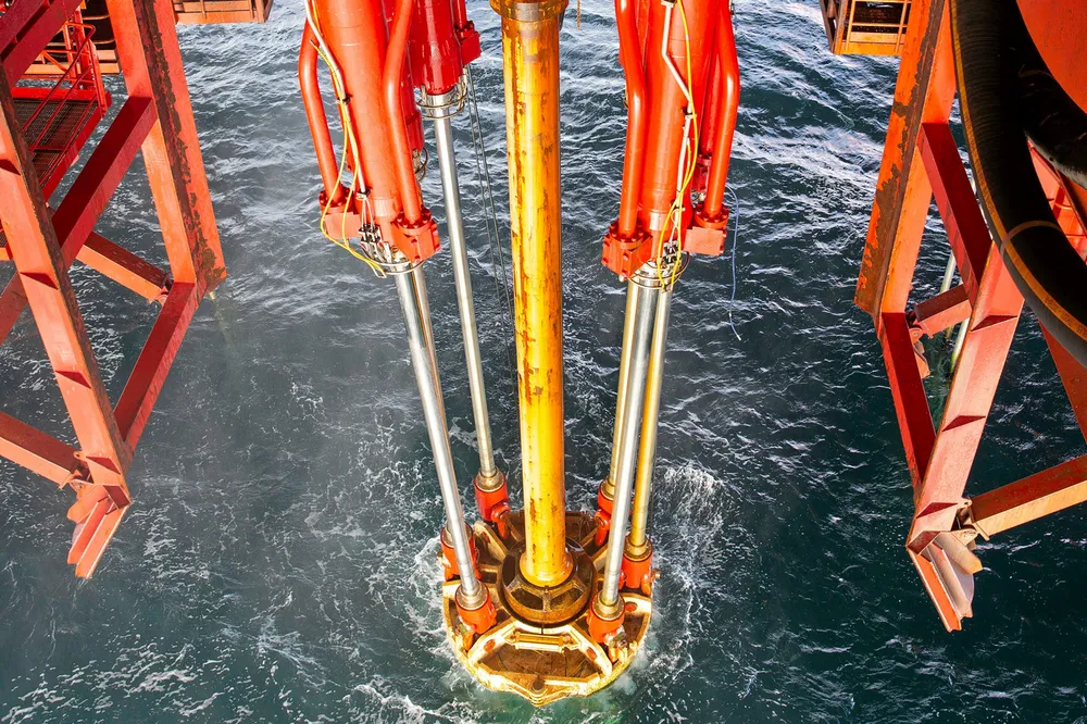Offshore drilling in action.