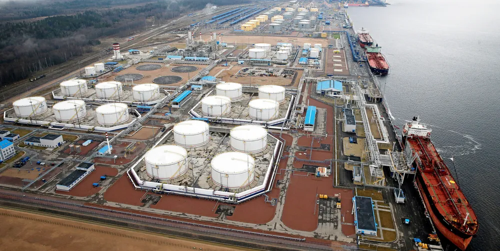 The commercial sea port at Ust-Luga in the Baltic Sea.