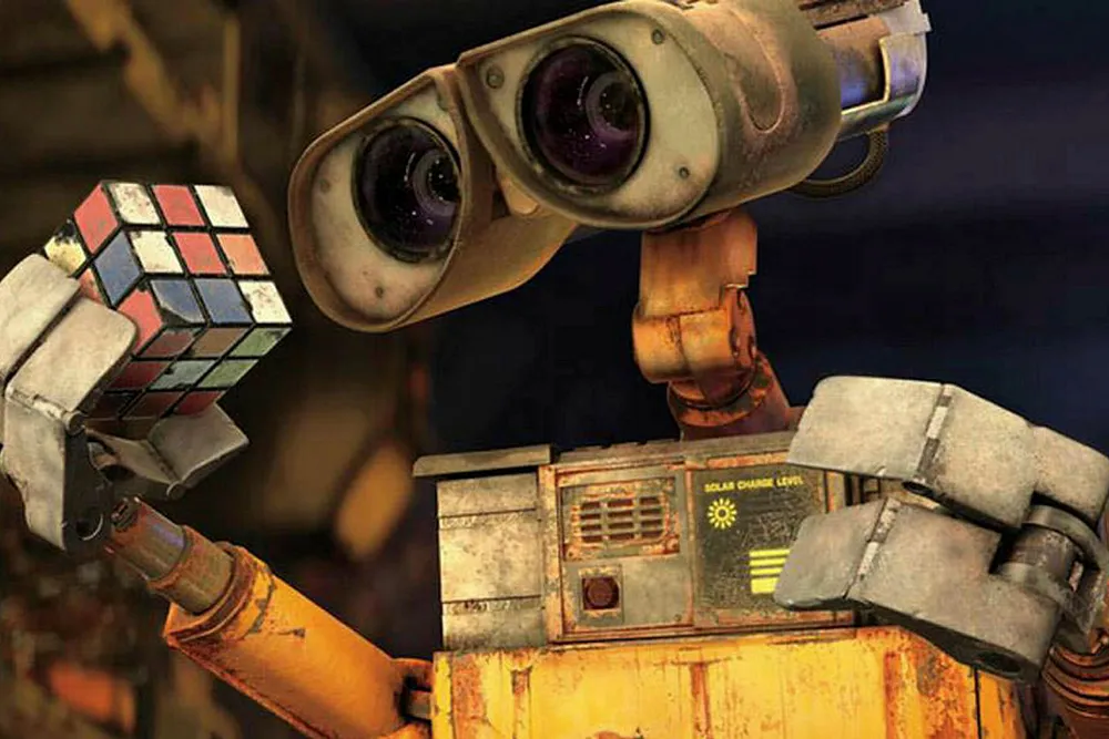 Filmskapere er ganske entydige på at fremtiden blir lite hyggelig. Siden filmmediets barndom har det strømmet ut dystopiske filmer på rekke og rad. Disse gir nok ikke de mest sannferdige bildene. Her roboten «Wall-E» fra amerikansk dataanimert science fiction-film. Foto: Pixar/Walt Disney Studios