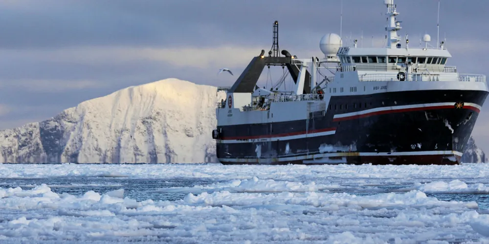 I SØRISHAVET: Emerald Fisheries «Juvel» på fiske i Sørishavet. Patentstriden mellom Aker Biomarine og Rimfrost gjelder patentene på «Juvel» med hydrolysebasert prosessbehandling av krill.