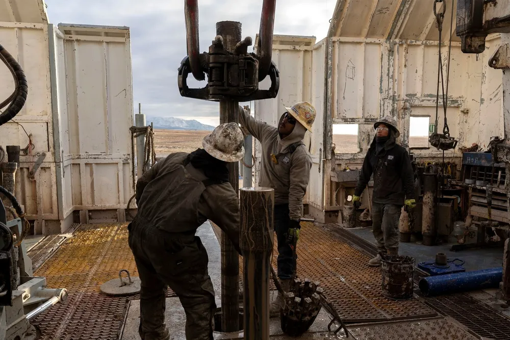 Drilling a geothermal well in late 2023 at a Fervo Energy project in Utah, US.