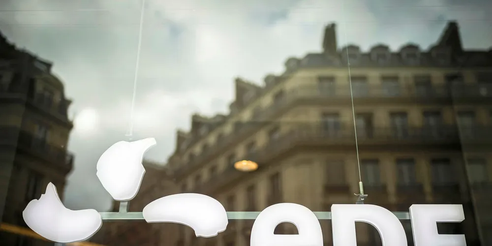 The logo of French electric utility company Electricite de France (EDF)