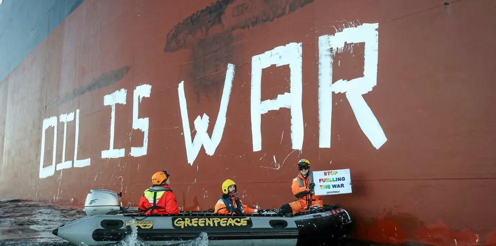 Campaigners have targeted European shipowners for moving Russia oil.