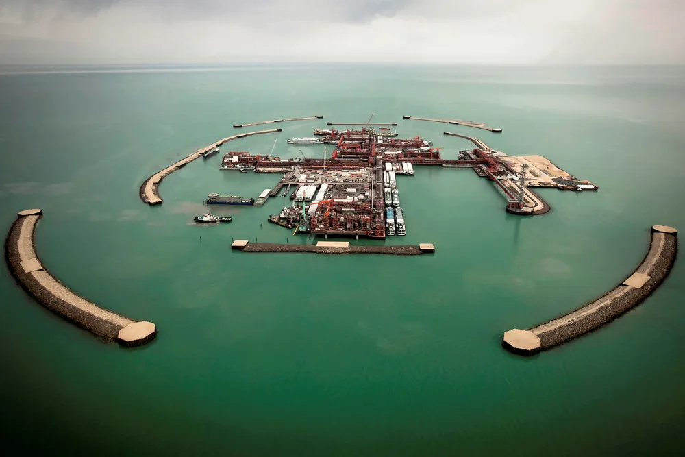 Artificial islands: an aerial view of the Kashagan offshore oilfield in the Caspian sea
