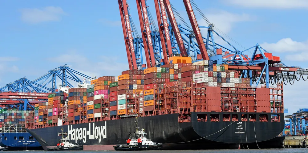 Hapag-Lloyd container vessel at Hamburg's HHLA terminal Burchardkai. HHLA.