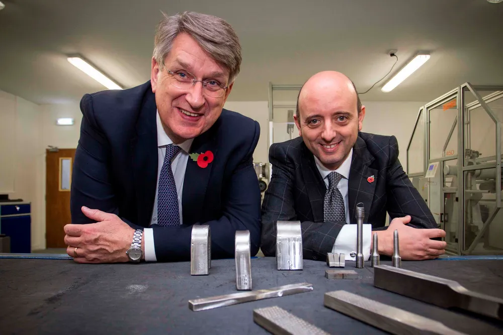 North Sea hub: Ian El-Mokadem (right), chief executive of Exova, and Malcom Webb, chief executive of Oil & Gas UK, open Exova's new Aberdeen laboratory