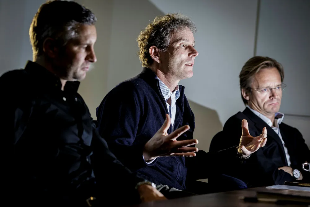 Medgründer og partner Tellef Thorleifsson i Northzone har søkt på stillingen som ny Norfund-sjef. På bildet sammen med Northzone-gründerne Torleif Ahlsand (til venstre) og Bjørn Stray. Foto: Gunnar Blöndal