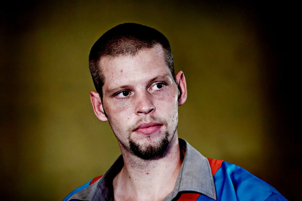 Joshua French under rettssaken i 2014, tiltalt for å ha drept cellekameraten Tjostolv Moland i Ndolo-fengselet i Kinshasa. Foto: Marte Christensen/NTB scanpix