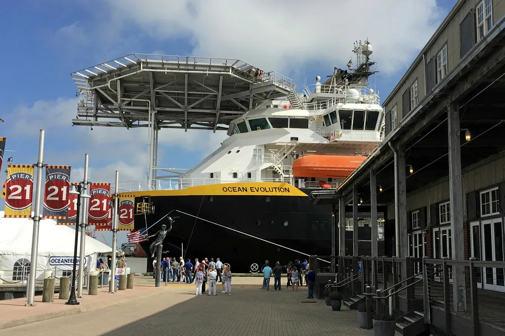 Oceaneering: Newbuild vessel Ocean Evolution moored in Galveston