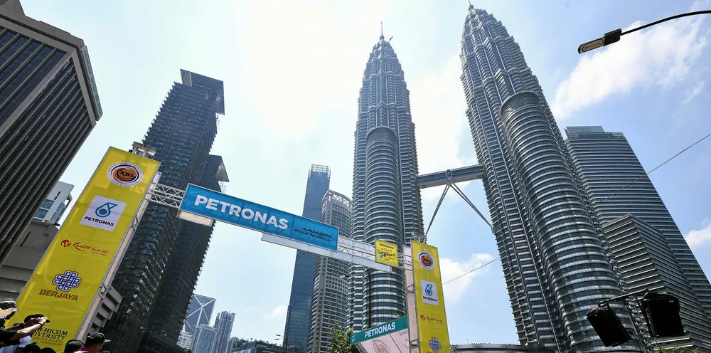 Cyclists ready at the starting grid near KLCC Twin Towers during Stage 1 of the 24th Le Tour de Langkawi 2019.