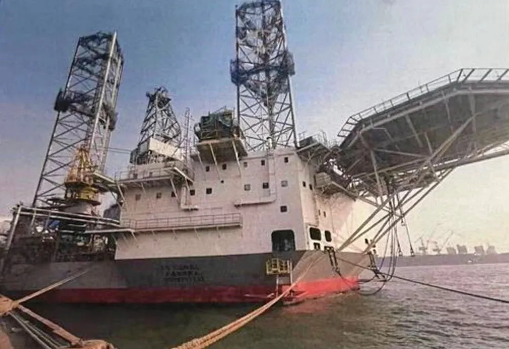 Unfinished: the CJ50 TS Corpal rig is now stacked at Shanhuaiguan Shipbuilding in northeastern China's Liaoning province