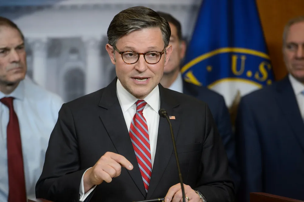 Speaker of the House Mike Johnson, a Louisiana Republican., speaks during a news conference at the Capitol, Tuesday, 20 May 2025 in Washington.