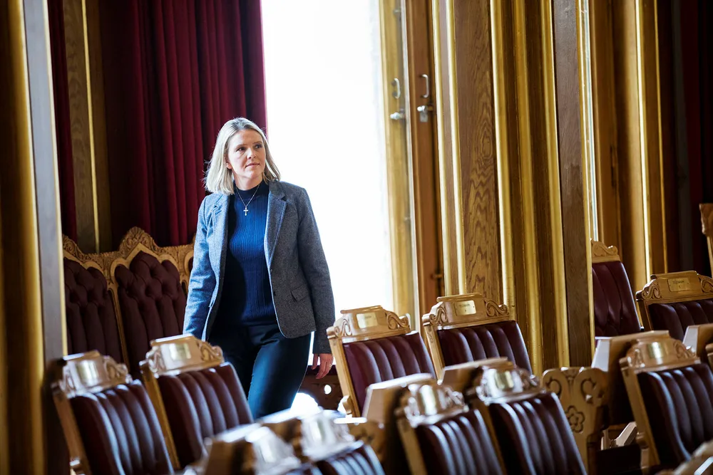 Justis- og innvandringsminister Sylvi Listhaug testet torsdag hvordan det er å si «unnskyld» i Stortinget. Foto: Per Thrana