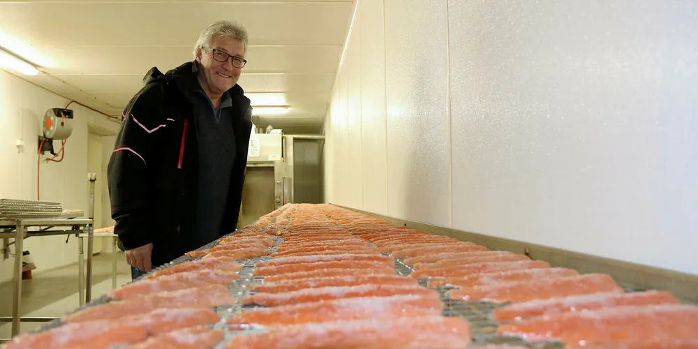 Trond Geir Reinsnes i Sigerfjord Fisk med røyefileter så langt øyet kan se.
