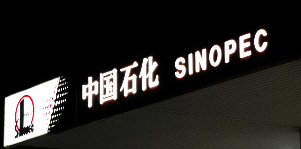 Photo taken on the evening of March 28, 2021 shows a Sinopec gas station in Nanjing, east China's Jiangsu Province.