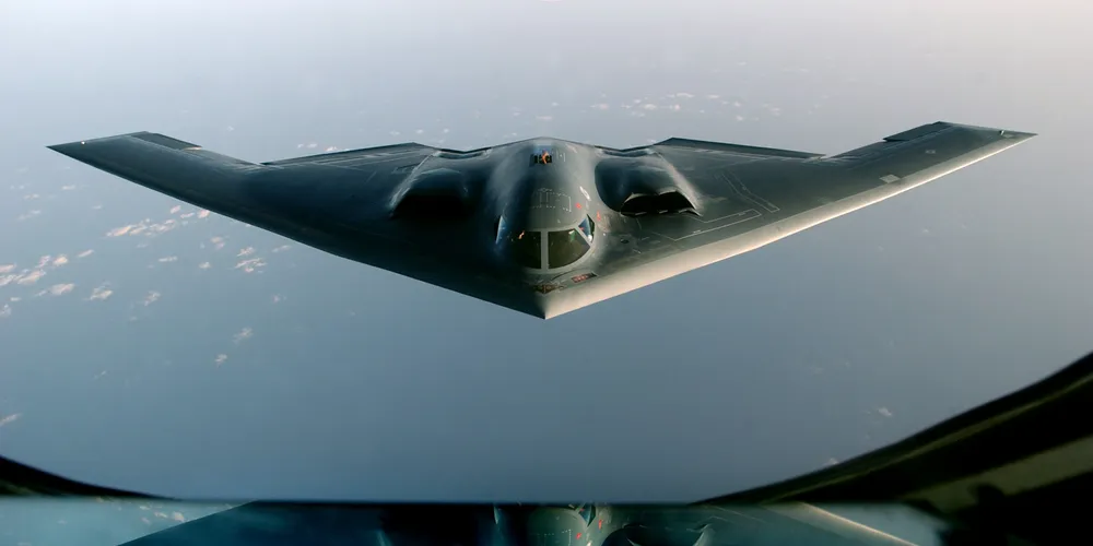 A B2 bomber en route to an undisclosed location in the Middle East.