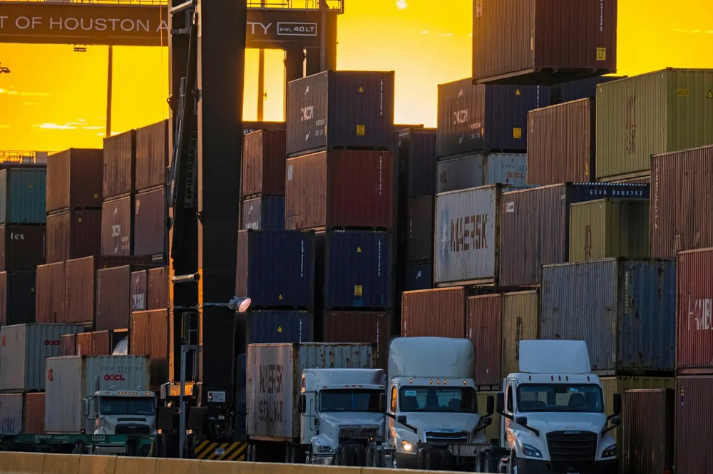 Trucks loading at the Bayport terminal.