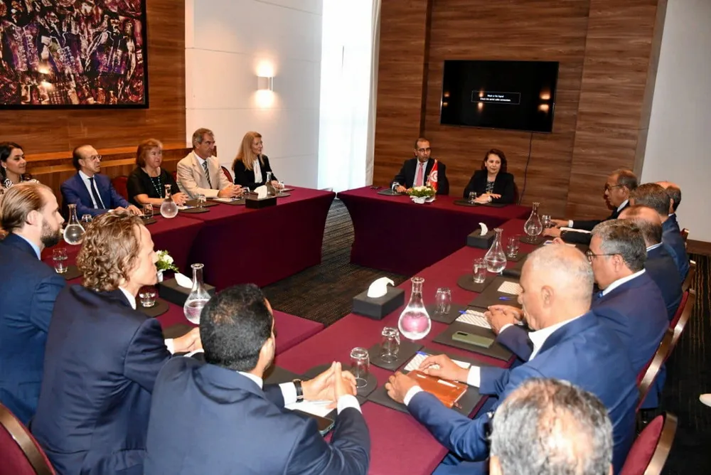 Tunisian energy minister Fatima Thabet Chiboub chairs a meeting with senior executives from the foreign developers that signed the MoUs.