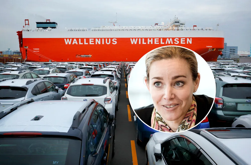 Finansdirektør Rebekka Herlofsen i Wallenius Wilhelmsen er trygg på at rederiet klarer å redusere kostnadene dersom volumene faller som følge av en eventuell toll på import av biler til USA. Foto: Jun Takagi og Per Ståle Bugjerde