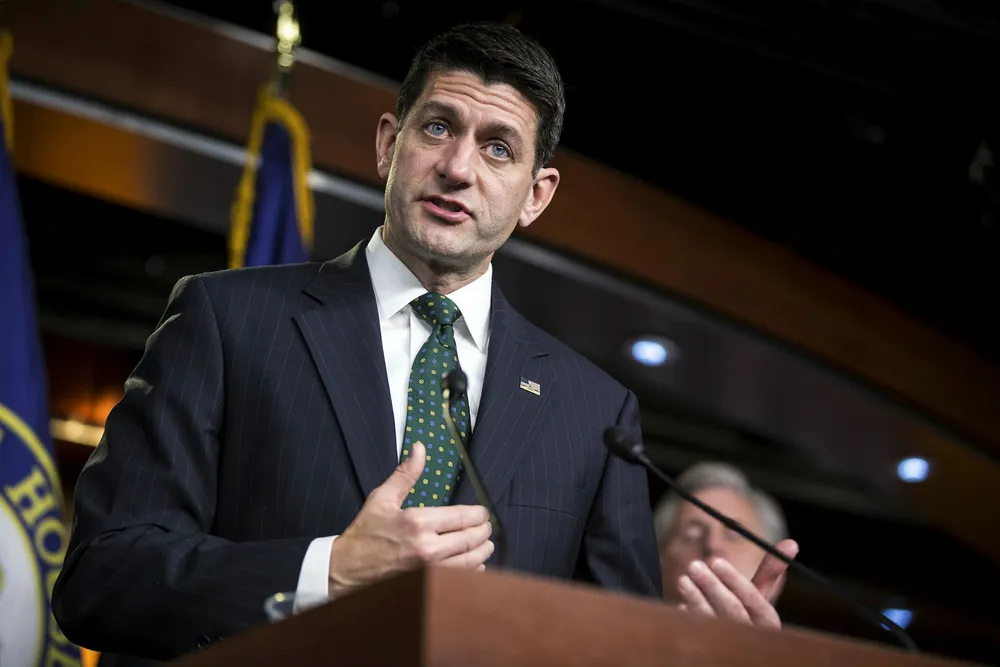 Majoritetsleder Paul Ryan i representantenes hus. Foto: Al Drago