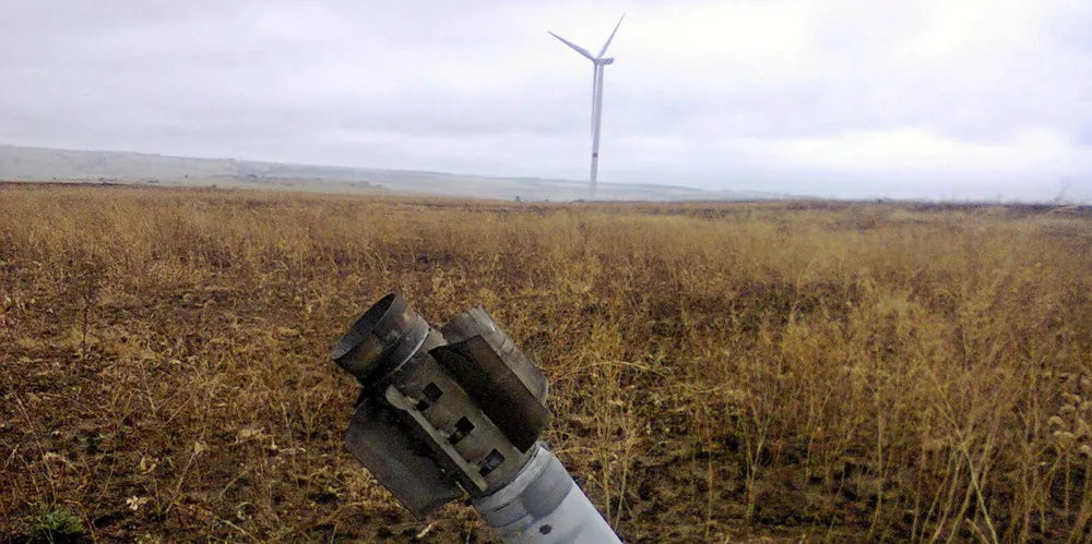 A missile near a wind farm in Ukraine.