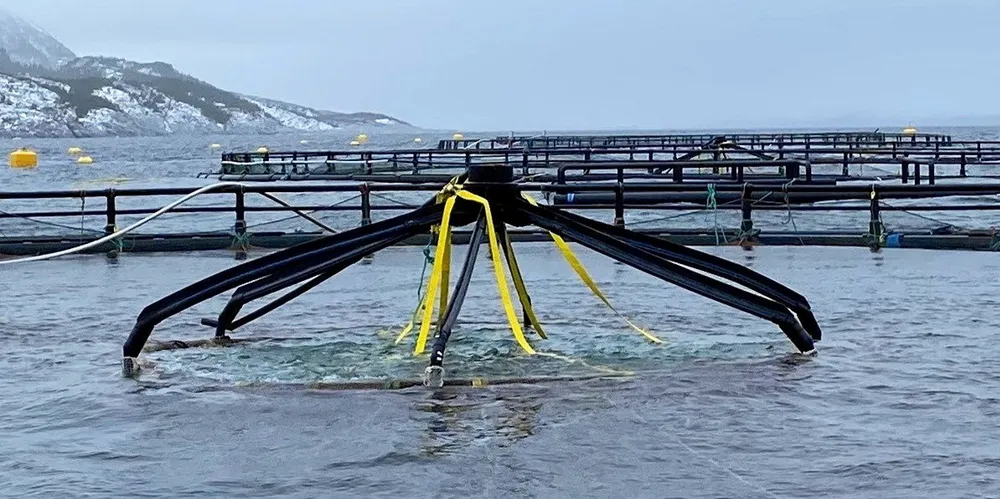Bildet viser Atlantis Subsea Farming-prosjektet, med luftkuppel i overflateposisjon.