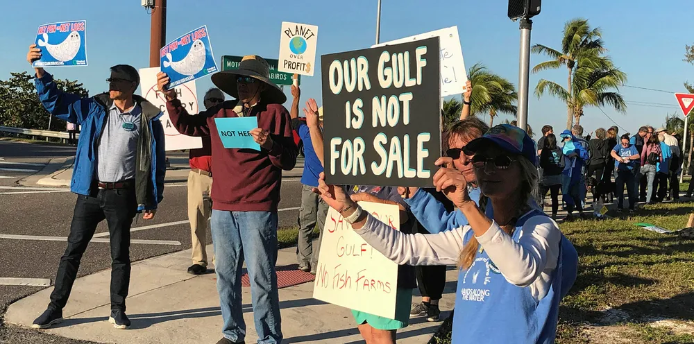 Protestors rally at an EPA meeting concerning the Velella Epsilon offshore project.