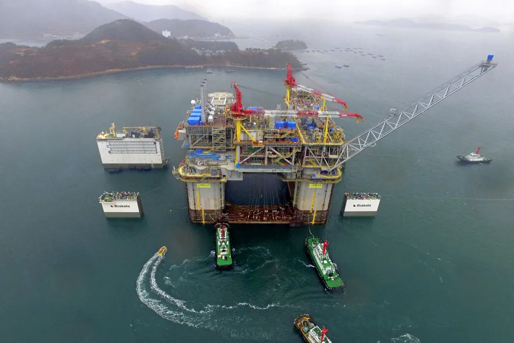 En route: The Argos floating production unit for BP's Mad Dog field in the deep-water Gulf of Mexico