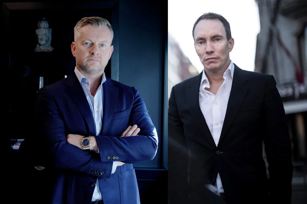 Rettssaken mot Nordic Securities-gründerne Endre Tangenes (fra venstre) og Erik Egenæs startet i oktober i fjor og pågikk i fire måneder i Oslo tingrett. Her er begge avbildet ved tidligere anledninger.