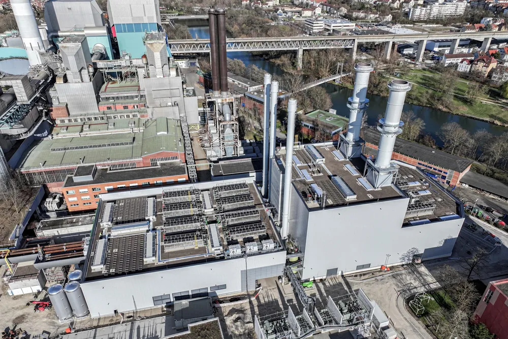 An aerial view of the hydrogen-ready gas-fired power plant in Stuttgart-Münster