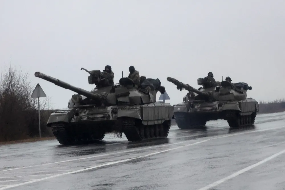 Escalation: tanks move into the city, after Russian President Vladimir Putin authorized a military operation in eastern Ukraine, in Mariupol