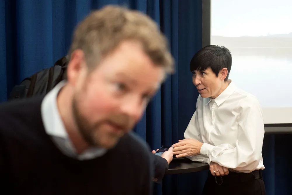 Utenriksminister Ine Erisken Søreide (H) snakket onsdag til presse og norsk næringsliv om brexit.