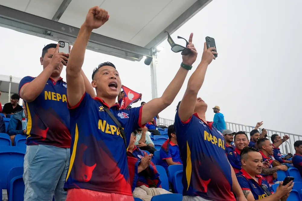 Nepal supporters at the men's T20 World Cup cricket match between Sri Lanka and Nepal on 11 June 2024.