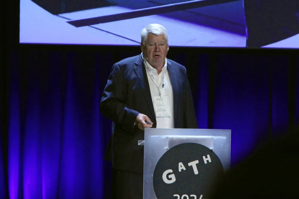Jorgen Clausen unveiled his family's plans for a new land-based aquaculture hub to the audience at the Global Aquaculture Tech HUB conference in Alesund, Norway on Sept. 4.