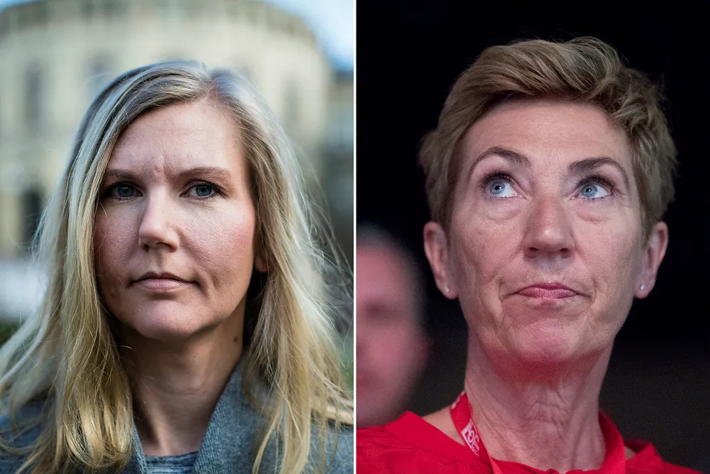 Aps finanspolitiske talsperson Marianne Marthinsen (til venstre) og LO-nestleder Peggy Følsvik lover reform av offentlig tjenestepensjon. Det trengs for å fullføre pensjonsreformen. Foto: Gunnar Blöndal og Terje Pedersen/NTB Scanpix