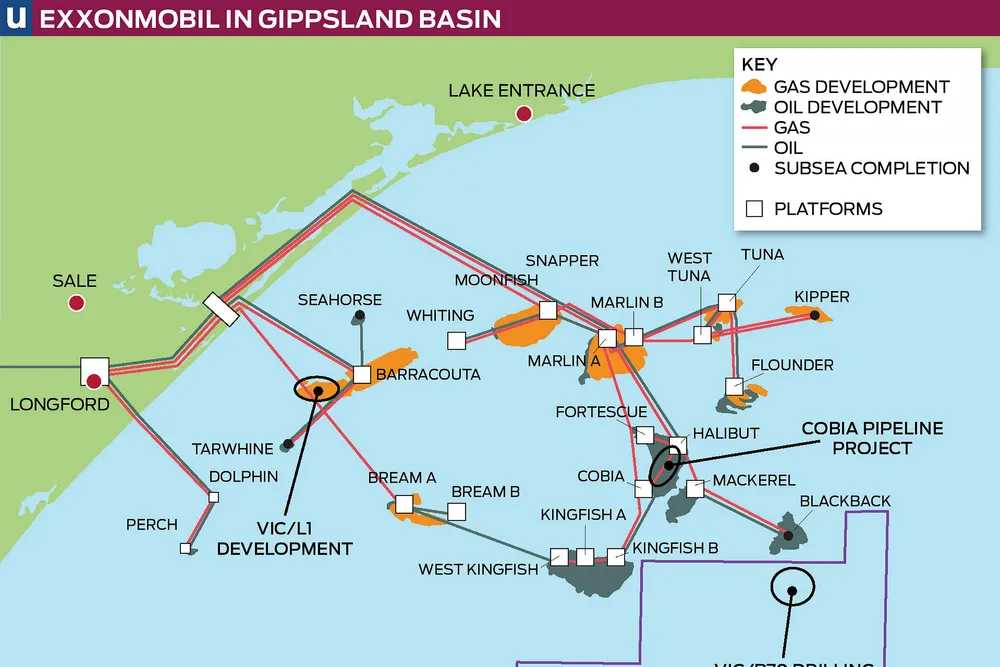 Offshore assets: oil and gas fields in the Bass Strait