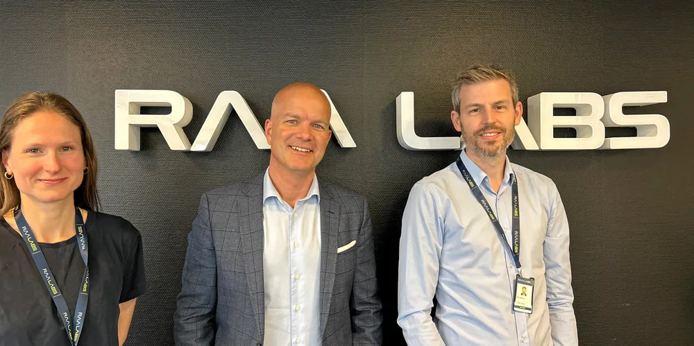 The RaaLabs team, including chief executive Ari Marjamaa (centre), have developed a data collection service for ships.