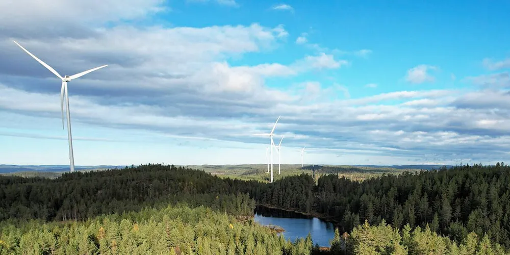 Vindkraftparken Hån ligger geografisk i Sverige, men leverer strøm til NO1. Kraftverket kom i drift sent i fjor høst.