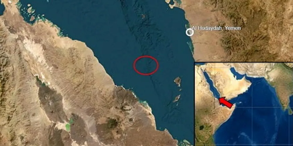 A map showing the approximate location of the attack in the southern Red Sea.