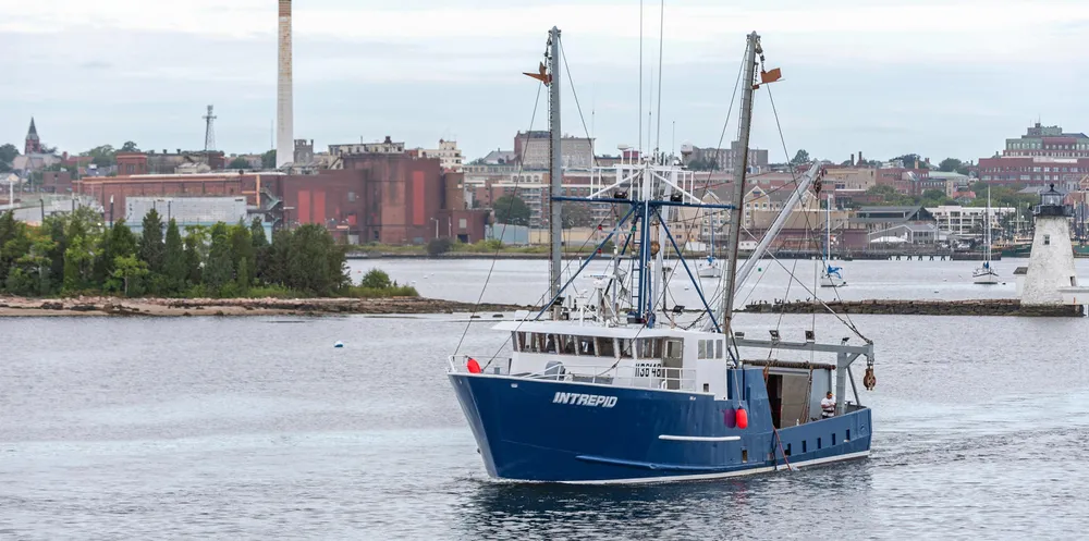 Scalloper Intrepid leaving New Bedford. This season is slated to bring in a lower catch than in 2020.