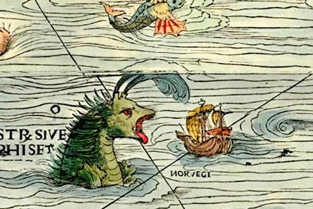 Detalj fra Carta Marina, tegnet på 1500-tallet.