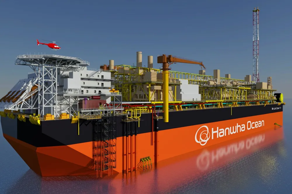 An illustration of Hanwha Ocean's standard floating production, storage and offloading vessel design.
