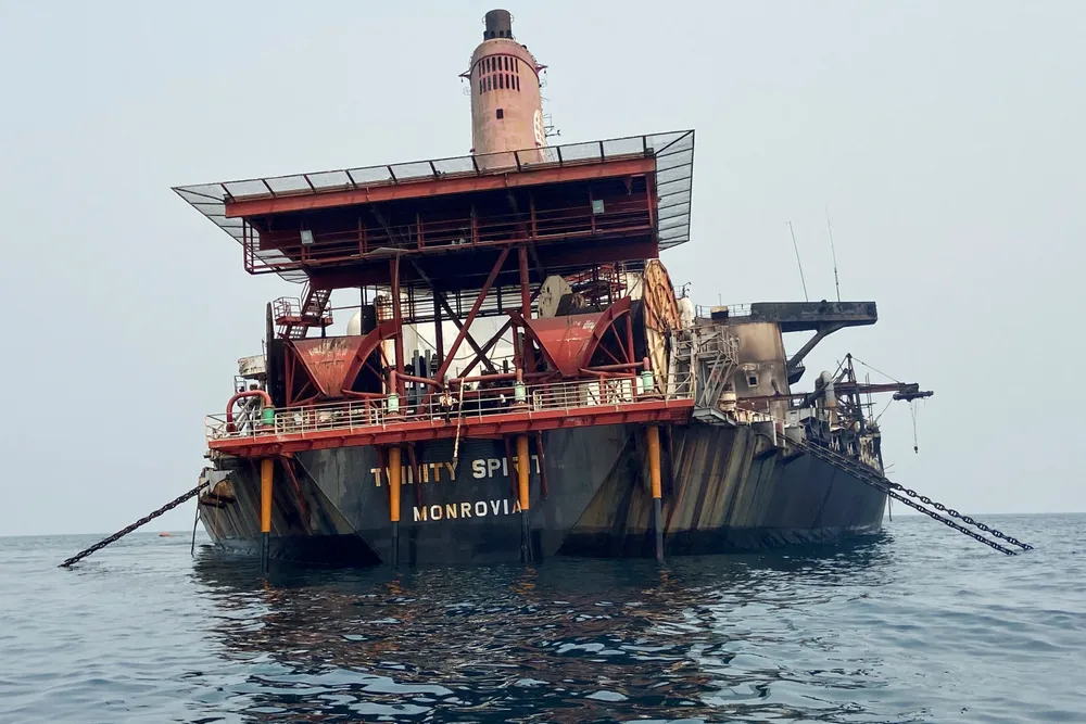 Stern view: wreckage of the Trinity Spirit FPSO offshore Nigeria seen after an explosion and fire broke out last week