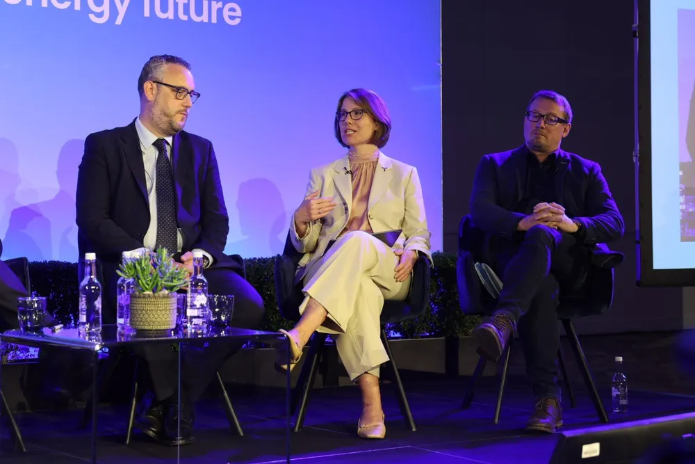 Laura Fleming, country managing director of Hitachi Energy in the UK and Ireland, speaking at the RenewableUK Global Offshore Wind summit in London.