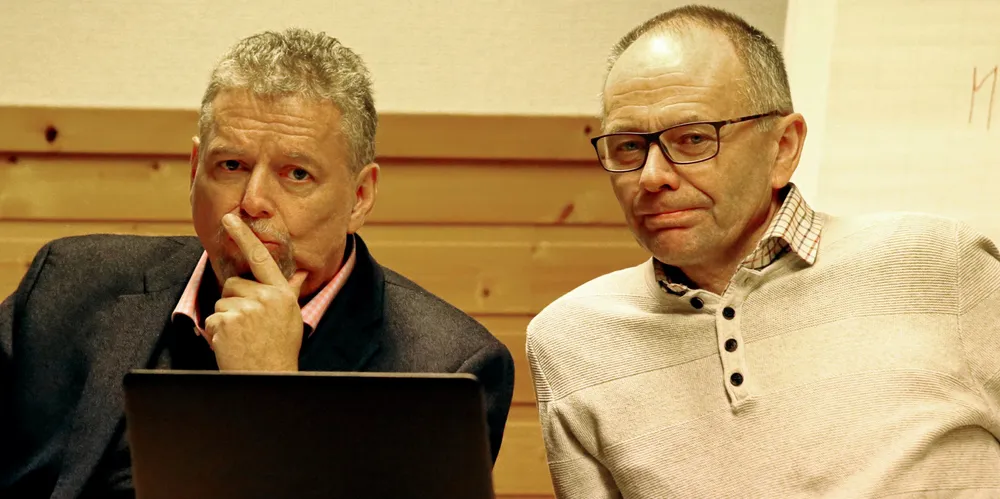 INTET SVAR: Generalsekretær Otto Gregussen (t.v.) og fiskarlagsleder Kjell Ingebrigtsen sier ingenting om en mulig metoo-sak i Norges Fiskarlag.