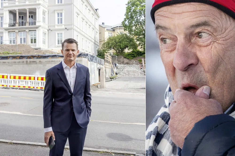 Martin Paul Hoff (fra venstre) har ryddet økonomien i Merkantilbygg, eid av investor Pål G. Gundersen. Her er Hoff foran utleievirksomheten Frogner House som ligger like bak Slottet i Oslo.