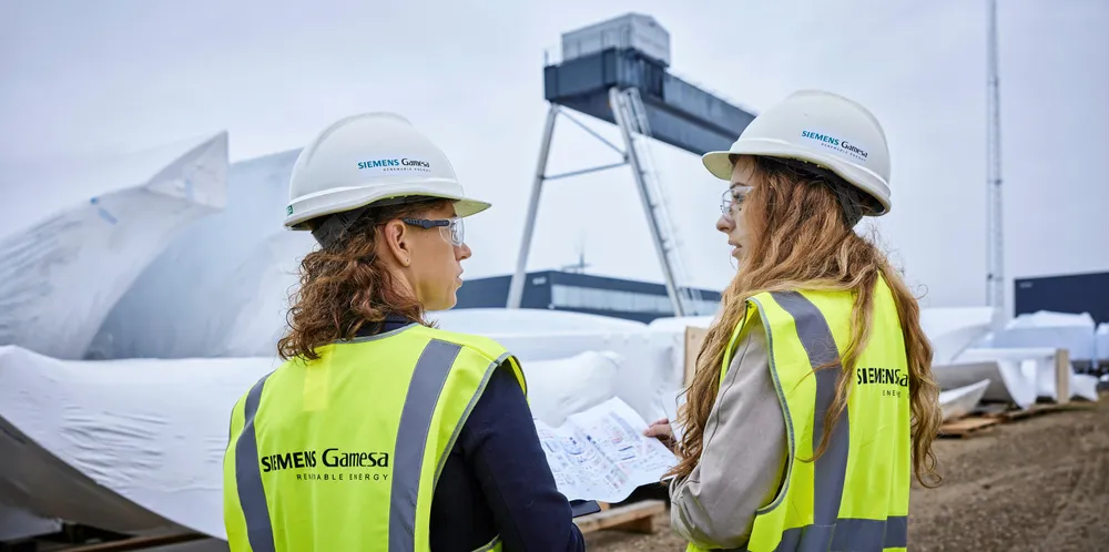 Wind turbine engineers at Siemens Gamesa fabrication facility